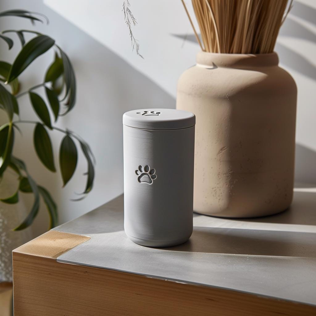 Pet Ashes Urn with Paw Print | 3D Printed Minimal Cremation Keepsake Cylinder with Lid for Any Pet | Modern Memorial Decor Sympathy Gift
