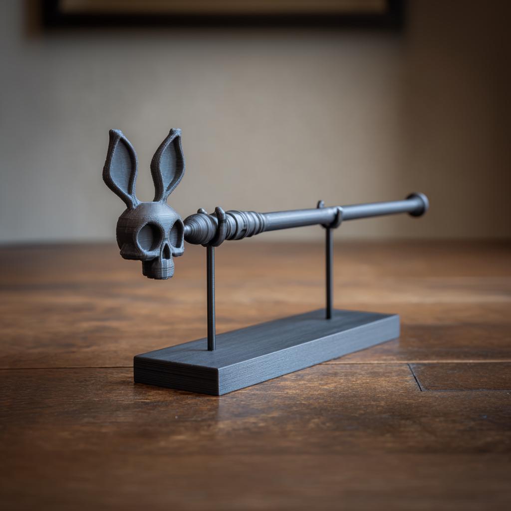 Rabbit Skull Magic Wand with Stand | 3D Printed Fantasy Wizard Wand Prop for Cosplay | Gothic Collector Decor Accessory for Adults Only