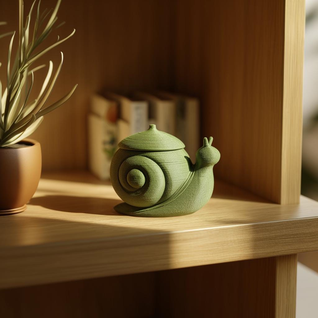 Snail Memorial Urn with Lid | 3D Printed Keepsake Ash Container for Pet Remembrance Shelf Decor and Modern Home Display