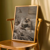 Ragdoll Cat Reading in Bed Poster | Modern Gouache Cat Wall Art | Warm Beige Oat Milk Decor | Cozy Minimalist Bedroom Print | Cat Lover Gift