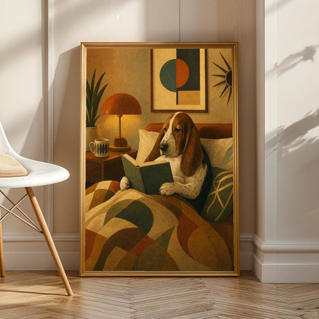 Basset Hound Poster | Modern Paper Print | Dog Wall Print | Orange Printable Art | Living Room Decor Posters