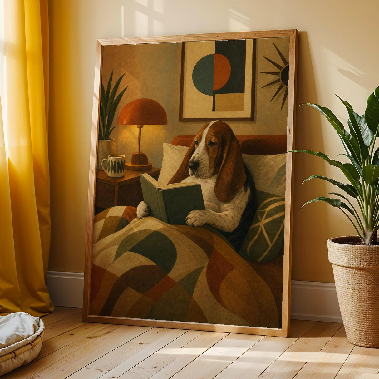 Basset Hound Poster | Modern Paper Print | Dog Wall Print | Orange Printable Art | Living Room Decor Posters