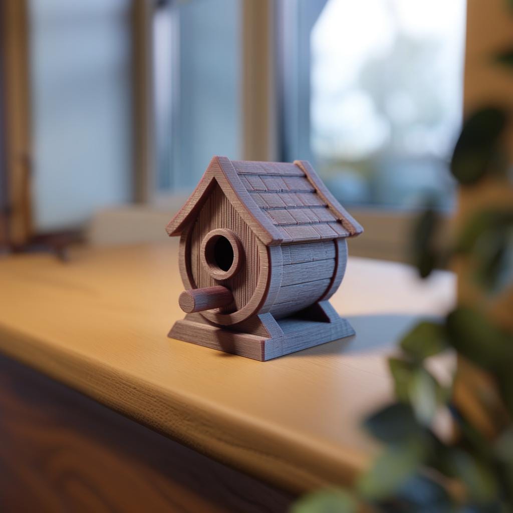 Birdhouse Shelf Accent Decor | 3D Printed Rustic Wooden Style Bird Nest Display for Floor Shelves, Desks and Cozy Interiors