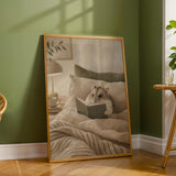 Russian Dwarf Hamster Reading in Bed Poster | Modern Gouache Hamster Wall Art | Warm Beige Oat Milk Decor | Cozy Minimalist Bedroom Print