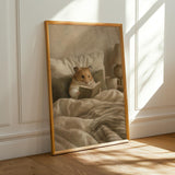 Syrian Hamster Reading in Bed Poster | Nordic Gouache Hamster Wall Art | Warm Beige Neutral Decor | Cozy Minimalist Nook Print