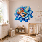Sleeping Fairy Wall Vinyl Decal | Cute Blue Flower Fairy Sticker | Nursery Bedroom Wall Art | Whimsical Baby Girl Room Decor