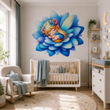 Sleeping Fairy Wall Vinyl Decal | Cute Blue Flower Fairy Sticker | Nursery Bedroom Wall Art | Whimsical Baby Girl Room Decor