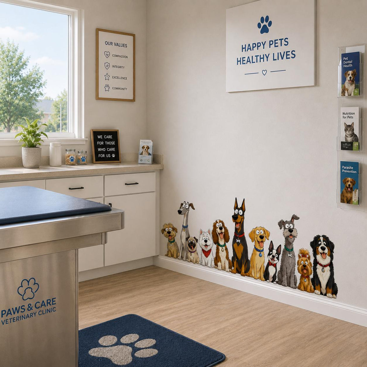 Funny Dog Group Wall Vinyl Decal | Cartoon Puppy Pack Sticker | Pet Lover Wall Art | Kids Room Playroom Decor | Dog Breeds Illustration