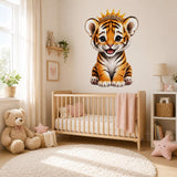Cute Tiger Cub Wall Vinyl Decal | Baby Tiger With Crown Sticker | Nursery Kids Room Wall Art | Jungle Animal Decor | Little Prince Theme