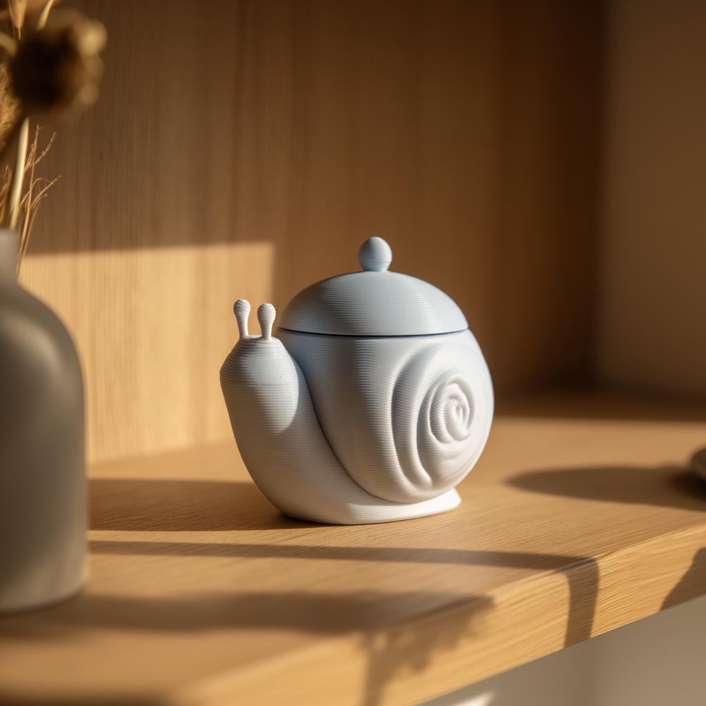 Snail Memorial Urn with Lid | 3D Printed Pet Ashes Keepsake Container for Peaceful Shelf Decor and Modern Home Display Accent Keepsake Box