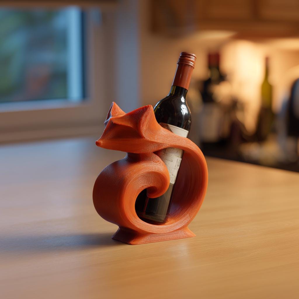 Fox Wine Bottle Holder for Standard Bottles | 3D Printed Modern Animal Wine Rack Display for Kitchen Shelf Decor Accent for Cozy Homes Decor