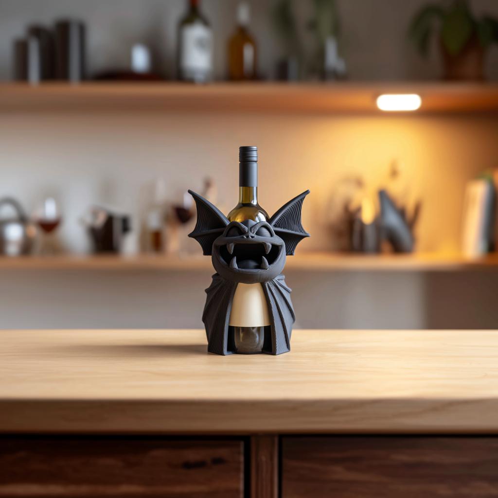 Bat Monster Wine Bottle Holder for Standard Bottles | 3D Printed Gothic Creature Wine Rack Display for Kitchen Bar Shelf Decor Accent Piece