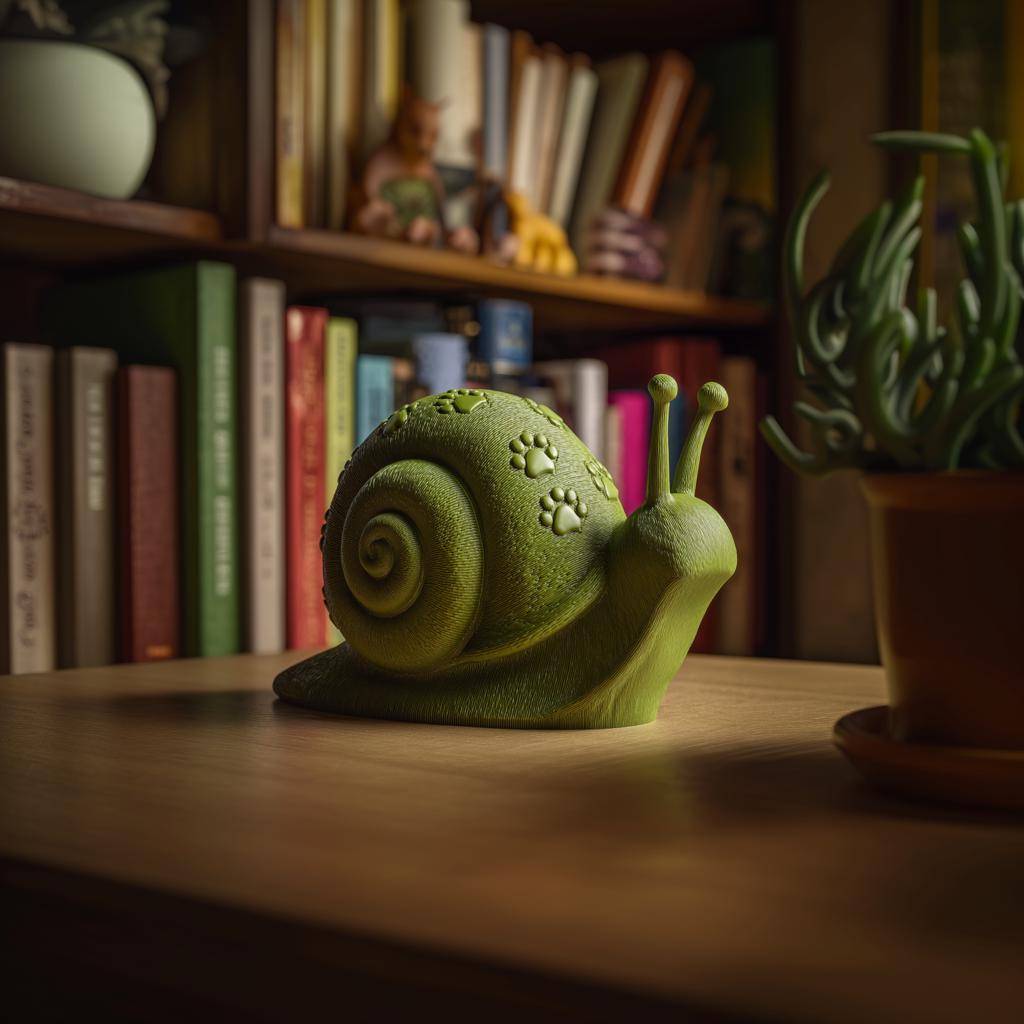 Snail Sculpture Shelf Decor | 3D Printed Animal Figurine with Paw Print Shell for Bookshelf Desk and Cozy Home Accent Display Art Gift Set