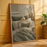 Pearl Cockatiel Reading in Bed Poster | Modern Gouache Bird Wall Art | Warm Beige Soft Ivory Decor | Cozy Minimalist Bedroom Print