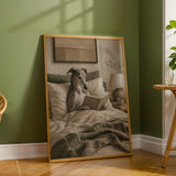 Greyhound Dog Reading In Bed Art Print - Soft Gouache, Warm Beige and Oat Milk
