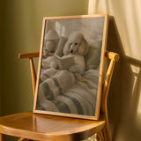 Nordic Standard Poodle Reading Book Art Print – Modern Gouache, Warm Beige and Dusty Sage