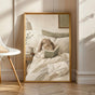 Holland Lop Rabbit Reading in Bed Poster | Scandinavian Gouache Bunny Wall Art | Warm Oat Milk Neutral Decor | Cozy Minimalist Bedroom Print