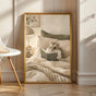 Russian Dwarf Hamster Reading in Bed Poster | Modern Gouache Hamster Wall Art | Warm Beige Oat Milk Decor | Cozy Minimalist Bedroom Print