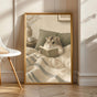 Campbell’s Dwarf Hamster Reading in Bed Poster | Nordic Gouache Hamster Wall Art | Warm Beige Oat Milk Decor | Cozy Minimalist Bedroom Print