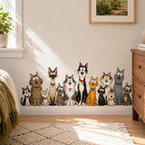 Funny Cat Group Wall Vinyl Decal | Cartoon Kittens Lineup Sticker | Pet Lover Wall Art | Kids Room Playroom Decor | Cute Cat Breeds
