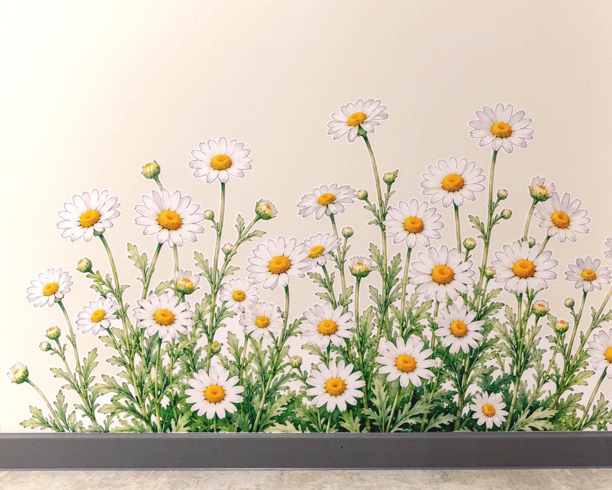 Chamomile Daisies Wall Vinyl Decal | Watercolor Wildflower Meadow Sticker | White Yellow Flower Wall Art | Nursery Kitchen Bathroom Decor