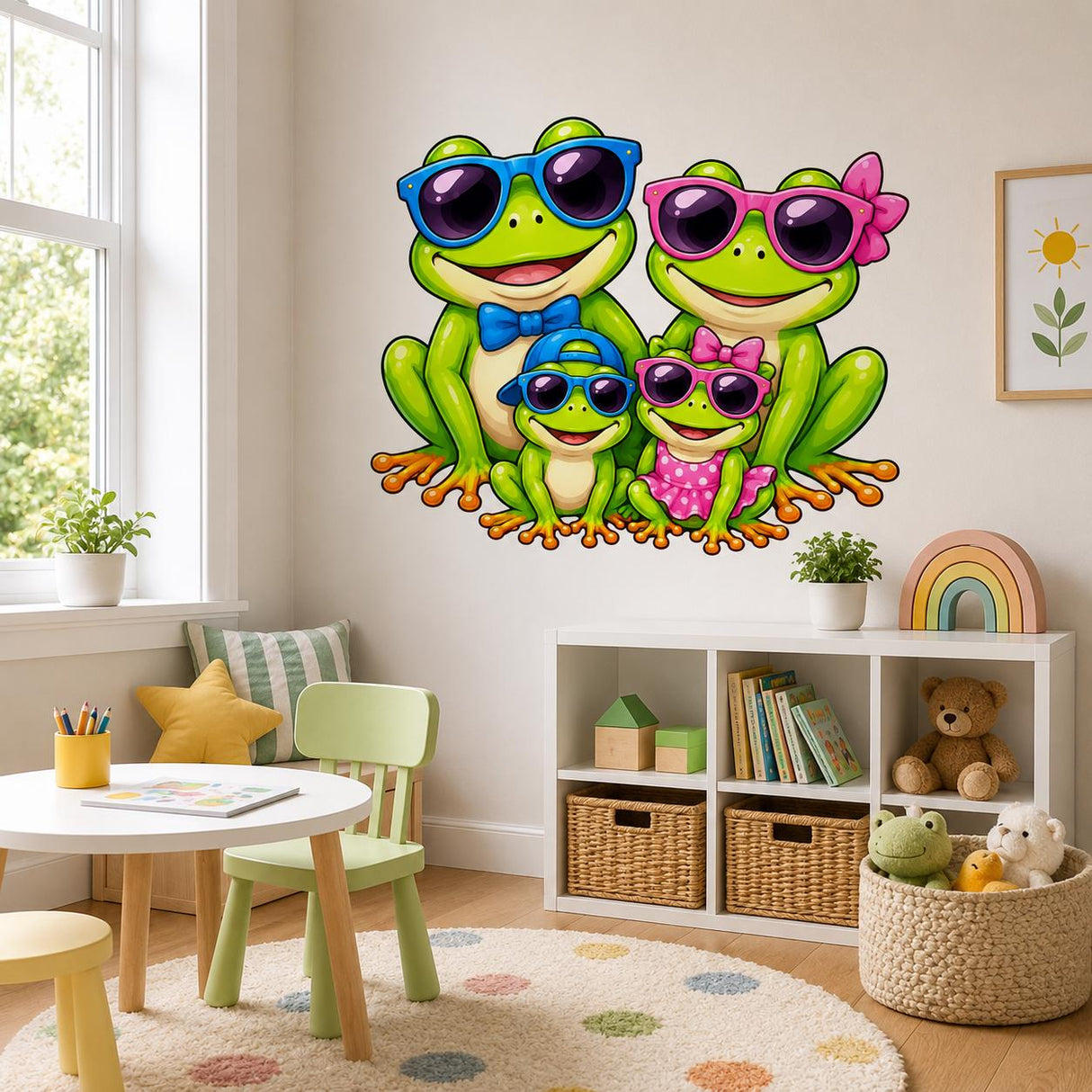 Weird Frog Family Wall Vinyl Decal | Cute Sunglasses Frogs Sticker | Kids Room Nursery Wall Art | Funny Animal Decor