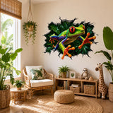 Weird Frog Wall Vinyl Decal | Broken Wall Illusion Sticker | Colorful Jungle Tree Frog Wall Art | Funny Tropical Room Decor