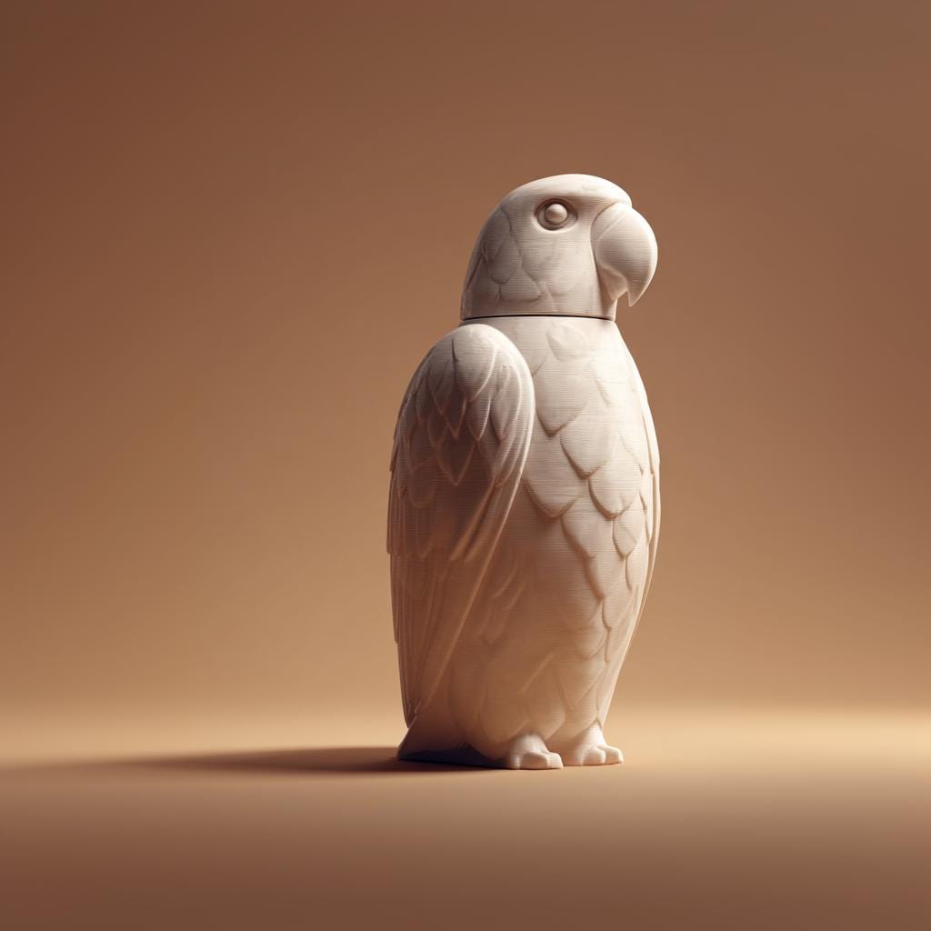 Parrot Memorial Urn with Lid | 3D Printed Pet Ashes Keepsake Container for Bird Remembrance Shelf Decor and Tribute Display Accent