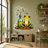 Weird Frog Wall Vinyl Decal | Olive Oil Meditation Frog Sticker | Funny Kitchen Wall Art | Quirky Yoga Decor | Mediterranean Cozy Home Decor