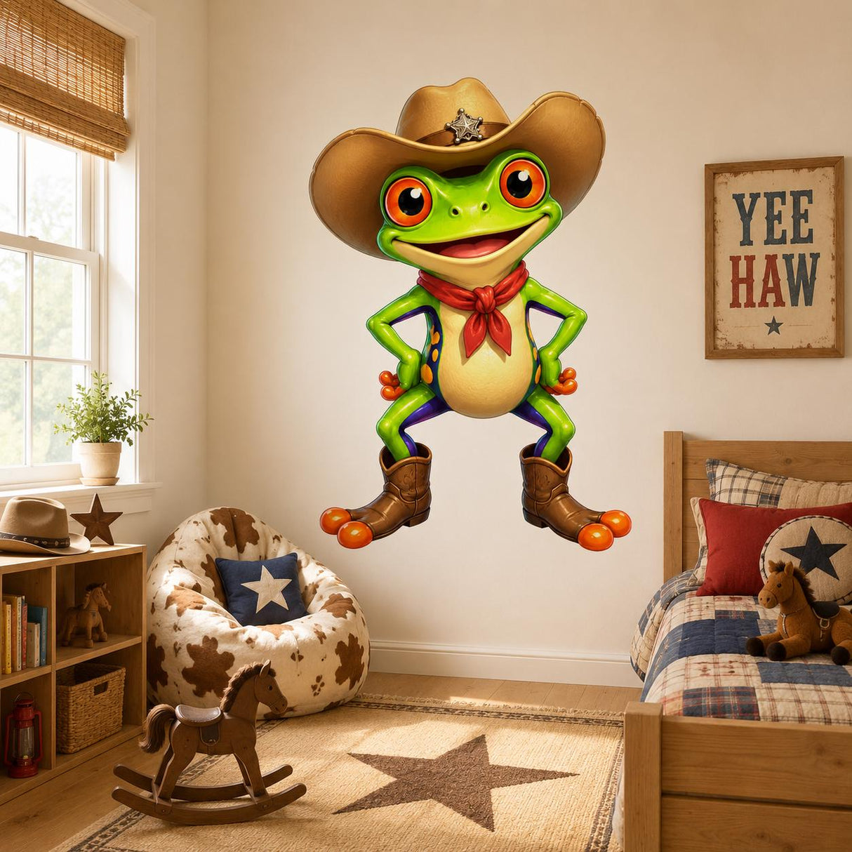 Weird Cowboy Frog Wall Vinyl Decal | Funny Western Frog Sticker | Cute Rodeo Animal Wall Art | Kids Room Nursery Ranch Decor