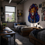 Lion in Hoodie Wall Vinyl Decal | Colorful Gamer Lion Sticker | Urban Streetwear Animal Wall Art | Teen Bedroom Gaming Room Decor