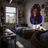 Lion in Hoodie Wall Vinyl Decal | Colorful Gamer Lion Sticker | Urban Streetwear Animal Wall Art | Teen Bedroom Gaming Room Decor