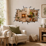 Weird Reading Frog Wall Vinyl Decal | 3D Broken Wall Illusion Sticker | Cozy Fireplace Frog Wall Art | Funny Book Lover Room Decor