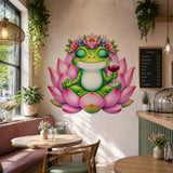 Weird Zen Frog Wall Vinyl Decal | Lotus Frog With Wine Sticker | Funny Meditation Wall Art | Yoga Room Spa Decor