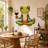 Weird Wine Frog Wall Vinyl Decal | Funny Meditation Frog Sticker | Yoga Frog Wall Art | Quirky Bathroom Kitchen Bar Decor
