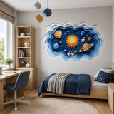 Layered Solar System Wall Vinyl Decal | Paper Cut Space Illusion Sticker | Planets Rocket Astronaut Wall Art | Nursery Kids Room Decor