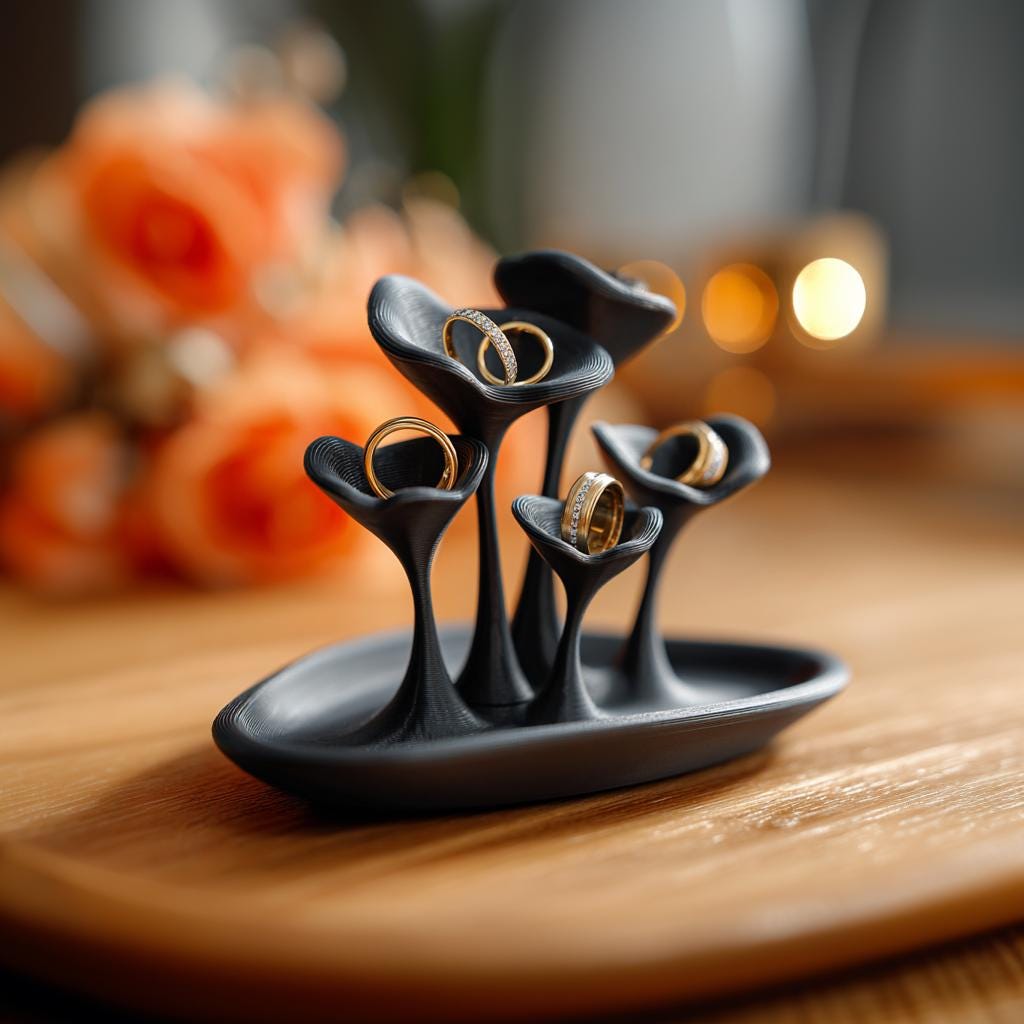 3D Printed Jewelry Holder | Mushroom Ring Dish | Modern Ring Stand Organizer | Earring Display Tray | Vanity Decor Gift for Her | Desk Decor