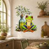 Weird Frog Wall Vinyl Decal | Olive Oil Meditation Frog Sticker | Funny Kitchen Wall Art | Quirky Yoga Decor | Mediterranean Cozy Home Decor