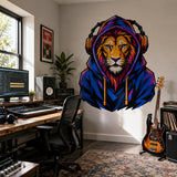 Lion in Hoodie Wall Vinyl Decal | Colorful Gamer Lion Sticker | Urban Streetwear Animal Wall Art | Teen Bedroom Gaming Room Decor