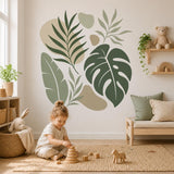 Tropical Leaves Wall Decal | Monstera and Banana Leaf Sticker | Sage Green Botanical Decor | Boho Plant Wall Art | Neutral Nature Home Decor