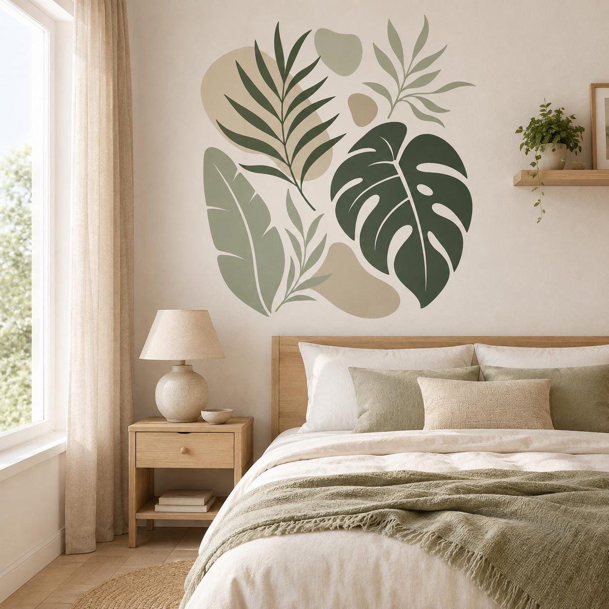 Tropical Leaves Wall Decal | Monstera and Banana Leaf Sticker | Sage Green Botanical Decor | Boho Plant Wall Art | Neutral Nature Home Decor