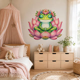 Meditating Frog Wall Art Print | Pink Lotus Flower Decor | Whimsical Nursery Art | Kids Room Wall Decor | Green Frog Decor | Yoga Room Decor
