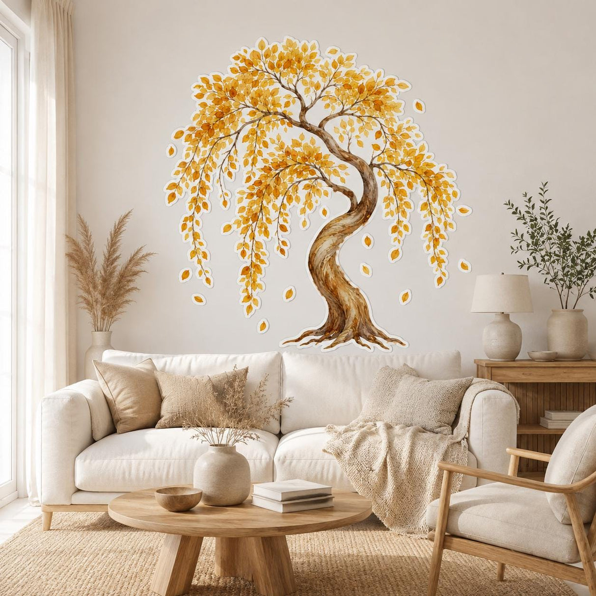 Watercolor Autumn Tree Wall Decal | Golden Yellow Leafy Tree Sticker | Botanical Wall Decor | Autumn Tree Mural | Nature Inspired Home Decor