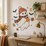 Cute Halloween Ghost Wall Decal | Ghost & Pumpkin Wall Sticker | Autumn Halloween Decor | Kids Room Wall Art | Cozy Spooky Autumn Wall Decor