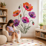 Colorful Poppy Flower Wall Decal | Poppy Floral Wall Sticker | Botanical Bedroom Decor | Fresh Wildflower Wall Art | Vibrant Home Wall Decor
