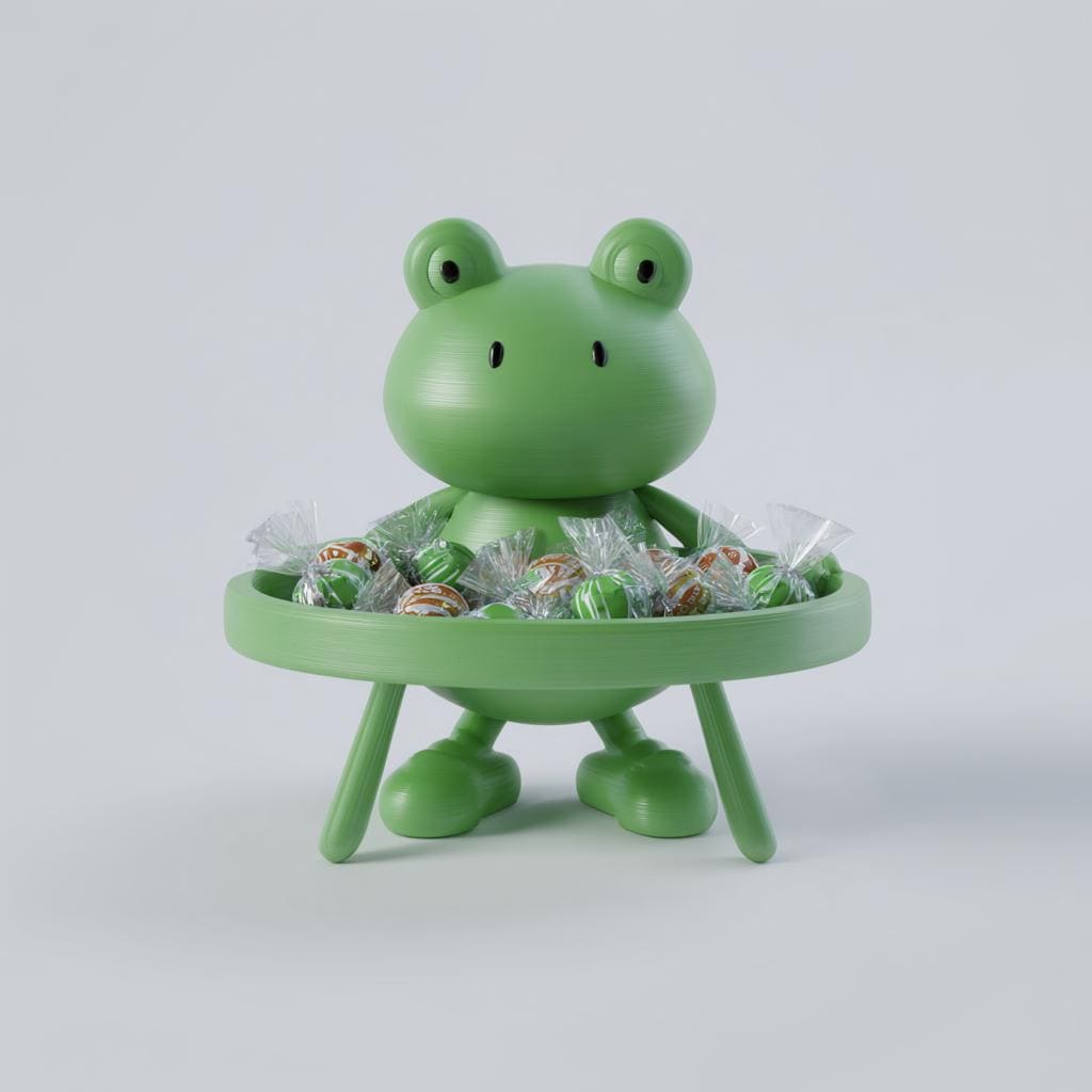 3D Printed Cute Frog Candy Dish Table Tray, Cartoon Animal Figurine Key Holder, Whimsical Desktop Snack Serving Bowl, Cottagecore Desk Decor