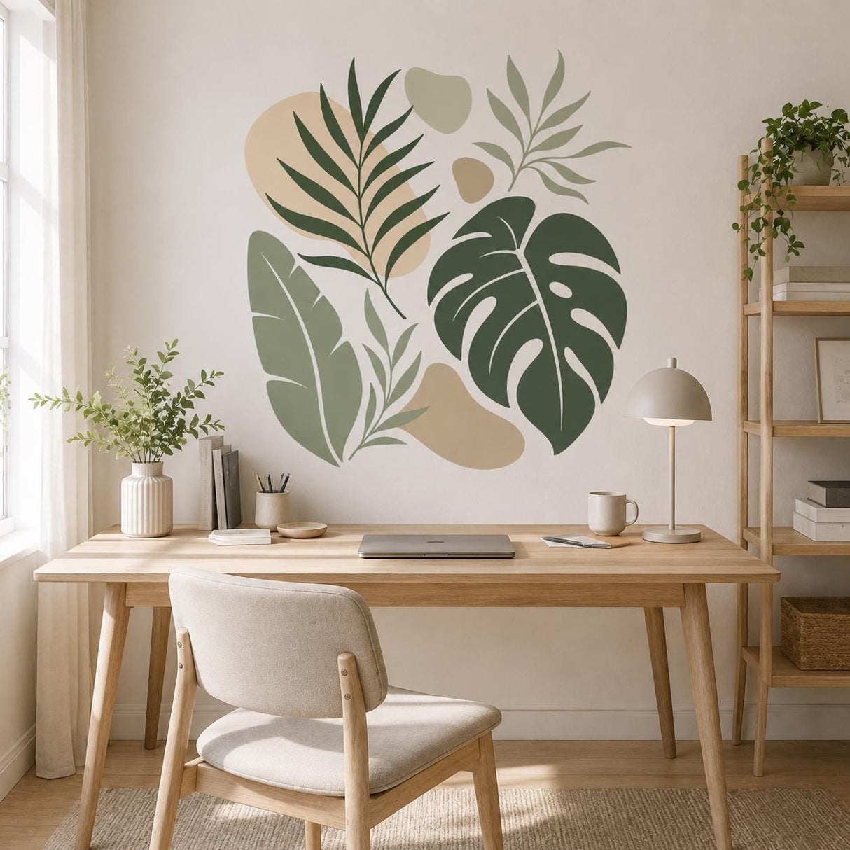 Tropical Leaves Wall Decal | Monstera and Banana Leaf Sticker | Sage Green Botanical Decor | Boho Plant Wall Art | Neutral Nature Home Decor
