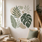 Tropical Leaves Wall Decal | Monstera and Banana Leaf Sticker | Sage Green Botanical Decor | Boho Plant Wall Art | Neutral Nature Home Decor