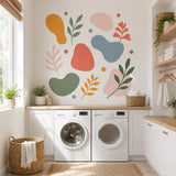 Abstract Botanical Wall Decal Set | Colorful Organic Shape Stickers | Leaf Branch Wall Art | Modern Boho Decor | Sage Coral Mustard Blue Art