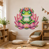 Meditating Frog Wall Art Print | Pink Lotus Flower Decor | Whimsical Nursery Art | Kids Room Wall Decor | Green Frog Decor | Yoga Room Decor